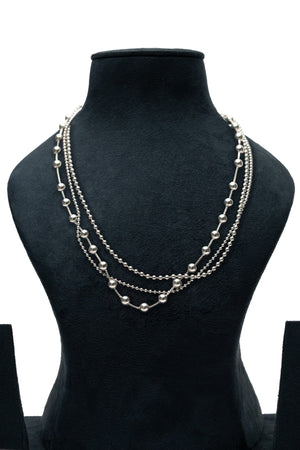 Dense Bead Layer Necklace – silver triple-layer necklace with continuous medium sphere beads Dense Bead Layer Necklace – silver triple-layer necklace with continuous medium sphere beads